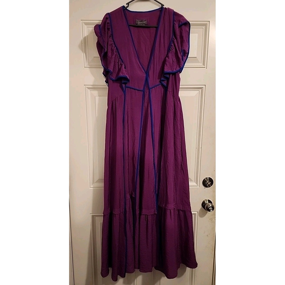 Anthropologie Mimi Flutter Sleeve Tipped Midi Dress Purple L Full Tiered Fuschia - Picture 4 of 10